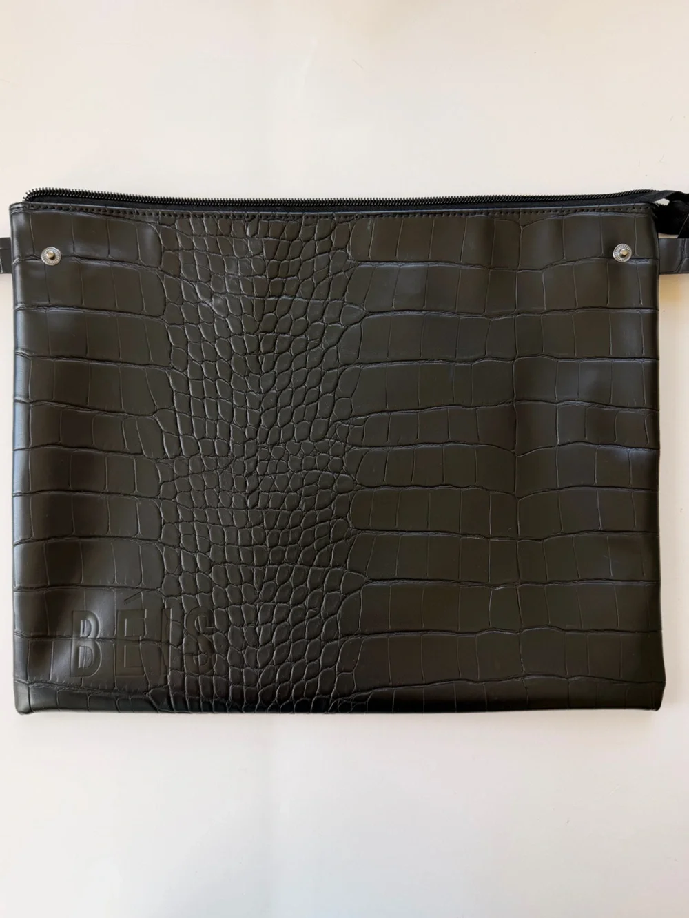 Beis Faux Leather Black Croc-Embossed Laptop Full Zip Pouch Travel Sleeve